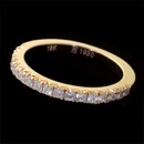 Pearlman's Bridal Collection Stepdown Micro Prong diamond band in 18kt yellow gold. Features .42ct in F-G color, VS+, Ideal cut diamond melee, set 3/4 of the way around. Measures 2.1mm in width and 2.2mm in height. You will not find a more finely crafted band. Available in 18kt rose gold, white and platinum.