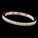 The finest Venetian Channel Set diamond band made in 14kt rose gold. This ring has to be made in 14kt to keep from becoming brittle. These rings are made using the Swiss extrusion method of manufacturing and are extremely tough. This 1.65mm wide band is micro channel set with an impressive .40ct of F-G, VS+, Ideal cut melee. Available in 18kt and platinum. Made in the USA