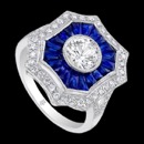 A magnificent 18k white gold split shank bridal Beverley K ring. This ring features French cut white and blue sapphires, pave diamonds, and milgrain detailing. The total diamond weight of the diamonds in the halo weighs 0.39. The center stone can accommodate approximately 1 carat. Available in 18k white, rose and yellow gold, as well as platinum.