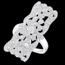 An Art Deco inspired 18k white gold elongated statement piece ring from Beverley K. Featuring a center row of four round diamonds surrounded by more diamonds and hand milgrain. Created by hand, it is available in 18k white as well as platinum.