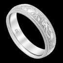 A unique Men's comfort fit scroll and star engraved wedding band with double milgrain edge. This ring is made in 14k white gold and measures 6mm in width, but is Available in 4 - 9mm width.
Available in All Finger Sizes. Price will vary based on the size of the ring. Made in America!
