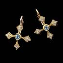 A beautiful set of Cathy Carmendy 20kt yellow gold earrings with aquamarine center and diamonds.  Set with .08cts of diamonds and .10cts of aquamarine.