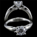 An 18 karat white gold solitaire engagement ring by Harout R. The ring features a 1.00 carat diamond center. The ring measures 3.6mm at the shoulders and tapers to 1.5mm. The center diamond is not included. This ring is also available in platinum. The center diamond is not included in pricing.