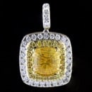 A one of a kind Natural untreated gold yellow Sapphire and Canary/white diamond pendant from Bridget Durnell . The center yellow sapphire has a G.I.A. certificate stating natural color, non treated. Really special piece that is made in 18kt white and yellow gold by hand! The piece is set with a 6.01ct fancy cut Ceylon Golden Sapphire by Chris Wolfsberg, a master award winning gem cutter.  Surrounding the Sapphire are 22 Fancy Vivid Canary diamonds weighing .44ct total and 31 white diamonds (VS F) 1.20ct total.  The pendant measures 17.5mm not including the bail. Priced without chain which we can discuss options. Amazing piece.