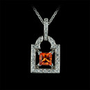 Gumuchian Necklace 24J3: From Gumuchian's "Bryant Park" collection this bright Mandarine Garnet is set in Platinum. The stone is a 5mm Princess Cut garnet weighint .89ct. Set around the stone are .30ct. total weight in diamonds. Gumuchian Necklace 24J3 jewelry