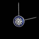 This is from Beverley K, a very delicate design in 18kt white gold features blue sapphires and diamonds. The pendant contains .69ct.total weight of blue sapphires and .05ct. total weight in diamonds.