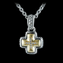 Scott Kay Sterling Necklace 25U3: Scott Kay Sterling ladies sterling silver/18k diamond basketweave cross pendant .11ctw. Cross measures 17mm wide. Chain sold seperately for $175. Scott Kay Sterling Necklace 25U3 jewelry