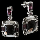 A pair of black onyx and rhodolite sterling silver earrings from Bellarri. The black onyx have a size of 12.60tcw. and the rhodolite have a total carat weight of 4.90. Dimensions: 18mm x 19mm
