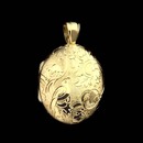 Highly detailed Charles Green's beautiful 18kt gold hand-carved locket depicts a bird in a floral setting. This locket measures 28mm X 23mm. 