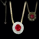 A One-Of-A-Kind 18k yellow gold, fully adjustable box chain. It all started with a GIA certified unheated ruby and grew into this beautiful double halo diamond pendant. 