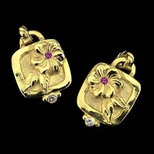 SeidenGang 18kt green gold flower earrings pink sapphires diamonds