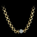 Damiani Necklace 27F3: Beautiful 18k yellow gold and diamond necklace from Damiani. The center diamond ball is covered with pave set diamonds weighing .60ct total which shines amongst the rich yellow gold chain. The chain is a solid 7.2mm rolo chain and 17" in length. Damiani Necklace 27F3 jewelry
