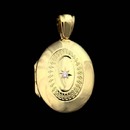 Designed by English jeweler Charles Green, a beautiful 18kt gold locket with hand engraving.  The locket is set with a single .02ct diamond accent and measures 25mm x 19mm.
