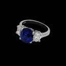 This clean and classic platinum ring from the Pearlman's Collection features a 4.99ct. center sapphire flanked by 1.40cts. in brilliant oval diamonds.