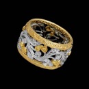 Designed by Beverley K, this gorgeous 18K yellow gold and platinum floral wedding band features .37ctw in diamonds. 10.5mm width.
