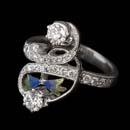 This beautiful figure eight ''Guardina del Lago'' 18k white gold ring by Nouveau Collection is enhanced with blue and green enamel and shines with 1.46ctw in diamonds.