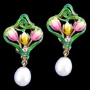 A very unique pair of multi color enamel earrings. These earrings are made from 18k gold and features one single diamond and a pearl dangling. The carat weight of each diamond is 0.04cw, with a total carat weight of 0.08tcw.
These earrings weigh 6.30 grams.