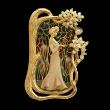 What a wonderful portrait of a woman in a garden by Nouveau Collection.  This piece is 18kt yellow gold with 