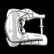 Another modern curved alligator belt buckle from Kieselstein-Cord in sterling silver which is a smaller version of Item 30E8. Accommodates a 1" belt strap. Measures 2.25"x 2.5" wide.