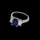This beautiful sapphire engagment ring is set in platinum and is enhanced with 1.09cts. in square diamonds. From the Pearlman's Collections.