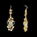 Classic 20k scroll window earrings by Cathy Carmendy.  Center stones are 2.68ctw ceylon moonstones and there are .95ctw of sparkling diamonds.  The matching neclace is also avalible, 18C3.  