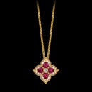 A delightful 18 karat yellow gold ruby and diamond pendant by Spark Creations. Sure to get much pleasure and could be wonderful layered with a strand of pearls for nighttime going out. The pendant is set with 0.80 carats of rubies and 0.18 carats of round brilliant cut diamonds. This sparkler is also available in sapphire.