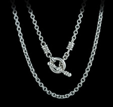 Ladies sterling silver 16 inch weave chain necklace, designed by Scott Kay Sterling. This chain is 2.5mm in width. This chain is no longer made with a toggle clasp, but comes with Scott Kay's signature lobster claw clasp.
