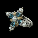 Bixby Couture Ring 34XX1: This unique sterling silver and 18kt yellow gold cross ring contains Blue Topaz and pearls.
This piece is from Bixby's "Etheral Collection". This collection is spirituality, the pearls represent faith and integrity bringing us to higher states of wisdom and opening our hearts to spiritual guidance. Bixby Couture Ring 34XX1 jewelry