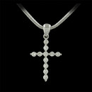Pearlman's Collection Necklace 35EE3: This beautiful diamond cross is made in 18kt white gold and contains .34ct. total weight in full cut diamonds. The piece is suspended on an 18 inch snake chain also of 18kt white gold with a lobster clasp. The piece measures 15/16 of an inch in length from the top of the bail to the bottom of the cross. Pearlman's Collection Necklace 35EE3 jewelry