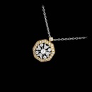 Intricate and beautiful two toned yellow and white gold pave pendant from Beverley K. The total diamond weight for this pendant is .18ct.