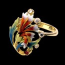 A gorgeous 18k gold and enamal Nouveau ring. This rings features 4 diamonds around the center piece and 1 ruby to compliment the red enamel center. The ring weighs 7.5 grams. A great statement piece that is not too loud, but shows off the hand made craftsmanship of a true jeweler. 