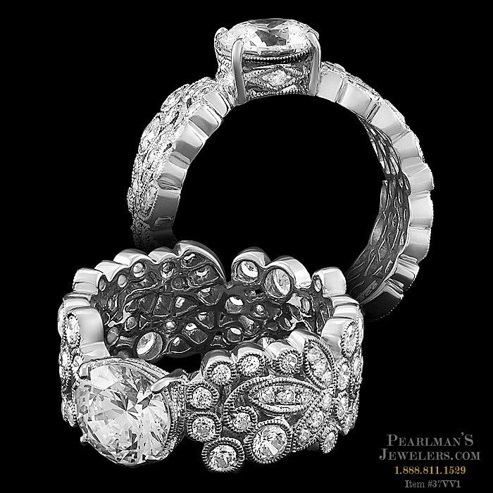 Carl Blackburn 18kt White Gold Diamond Filigree Engagement Ring