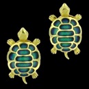 A cute pair of 18k gold green enamel turtle earrings. The color contrast between the green and the yellow gold creates a great combination and a fun look. These earrings measure 25mm x14mm and weigh 12.80 grams.