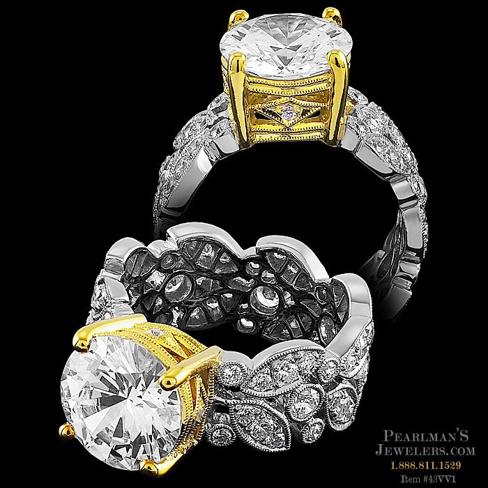 Carl Blackburn 18kt Two Tone. Filigree Diamond Engagement Ring