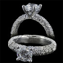 Platinum and diamond engagement ring by Harout R. This ring is shown with a 1.00 carat diamond, but is also available from 0.50 carat and up. The ring is set with 0.33 carats in round brilliant cut diamonds. The ring shank measures 3.7mm in width. The ring is also available in 18 karat gold. The center diamond is not including in pricing.