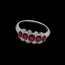 Platinum and Ruby ring.  This ring contains 1.46cts in 5 rubies and .09 in 8 diamonds. 