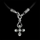 Scott Kay Sterling Necklace 47U3: Scott Kay pearl cross drop pendant held from a leather necklace. Scott Kay Sterling Necklace 47U3 jewelry