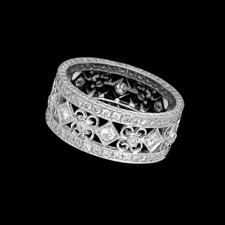 An exotic 18K white gold diamond lace wedding ring by Beverley K. The ring measures 8.0mm in width and is set with 1.02ctw of diamonds.