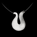 A beautiful, Bastian Inverun, sterling silver scratch matt necklace. The necklace "U" shaped designed pendant is suspended from a steelwire chain that measures approximately 19 inches long. 