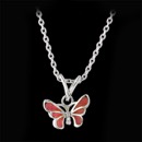 Nicole Barr Enamel Sterling Silver pink Butterfly Necklace. Set with White Sapphires. Rhodium Plated for easy care. Gift Boxed. Adjustable 18 inch chain included.
