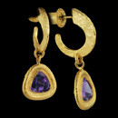 Beautiful pair of 24k gold and amethyst dangle earrings from Gurhan. These are set each with a 7mm triangle amethyst. These measure 31mm length x 13mm width.