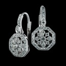 From Beverley K, this is a pair of 18K white gold lever back earrings.  The center flower design is surrounded by an octagon shaped border.  There are also diamonds going up the lever backs.  The earrings have .32ctw of G-H VS diamonds.  