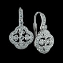 From Beverley K, a pair of diamond lever back earrings in 18k white gold.  These earrings have a curved diamond border with a diamond snowflake center and pave diamonds up the lever backs.  There is a total diamond weight of .47ct. 
