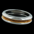 From Steven Kretchmer's Polarium collection, the Reversible wedding ring in platinum and 24K inlayed gold.  Possessing an intense attraction, polarium jewelry exhibits enchanting behaviors and makes wearing jewelry a uniquely interactive and attractive experience.This ring is priced as a 5.0mm, size 9. Please call for pricing.  5mm width.