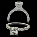 From Touch Collection a 18kt white gold diamond 3 sided Michael B engagement ring. The ring has diamond going 1/2 way around the ring set with 70 diamonds weighing .37ct.  VVS E-F quality ideal cuts. The ring is 1.8mm in width and is best for a 3/4ct diamond and larger. Total perfection and probably the most difficult setting that you can imagine.  Amazing piece!