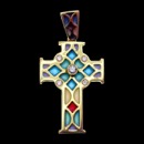 A great 18k gold cross enamel pendant. This piece is inspired from the Art nouveau design period. There are 5 diamonds on this pendant, with a total carat weight of 0.28tcw. This piece measures 42mm x 22mm and weighs 9.2 grams.