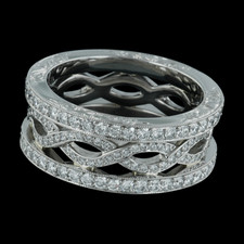 This beautiful platinum wedding band was the featured piece in the De Beers and Platinum Guild's 2007 spring promotions. The infinity fashion band has 1.45ctw diamonds that are VVS E-F quality. Stunning in every way! Made by hand in the USA. Please call for current pricing information.