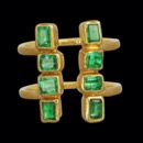 A master one-of-a-kind piece by Gurhan. This ring features beautiful arrangement of faceted cut, green emeralds, 1.65ct in total. Made with solid pure 24k/22k yellow gold. Can be made to desired size. 