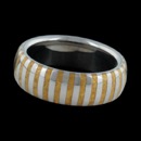 Steven Kretchmer ladies platinum 6.5mm wedding band with 24k yellow gold inlay stripes. Priced up to size 6, for over a size 7 call for pricing