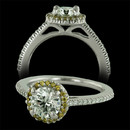 Ritani Ring 87QQ1: From Ritani's Bella Vita collection, this classic take on a platinum halo design mounting features a stunning upgrade. With a total weight of .25cts this ring features both G-H and Fancy Yellow color diamond. Center represents a 6.5mm stone. Ritani Ring 87QQ1 jewelry